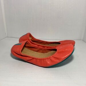 TIEKS by Gavrieli Poppy Leather Ballet Flats Foldable Slip On Sz 8 Orange Coral